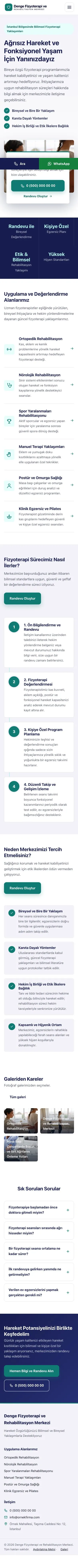 Bölünmüş Lacivert Turkuaz – Fizyoterapi Web Sitesi mobil görünümü