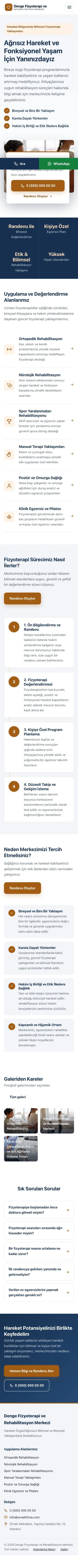 Bölünmüş Mavi Turuncu – Fizyoterapi Web Sitesi mobil görünümü