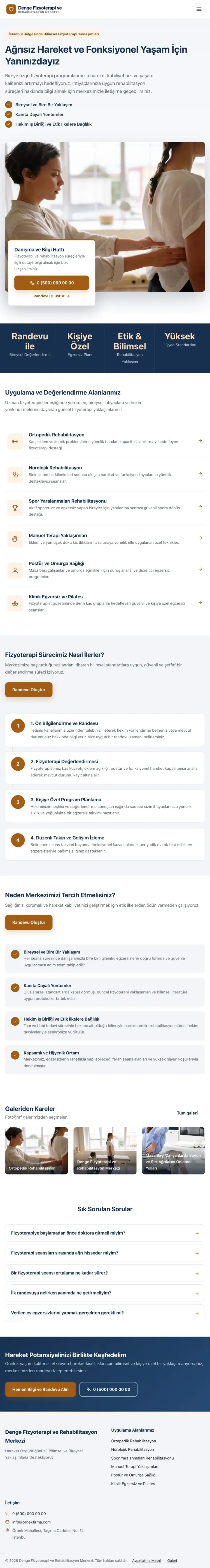Bölünmüş Mavi Turuncu – Fizyoterapi Web Sitesi tablet görünümü