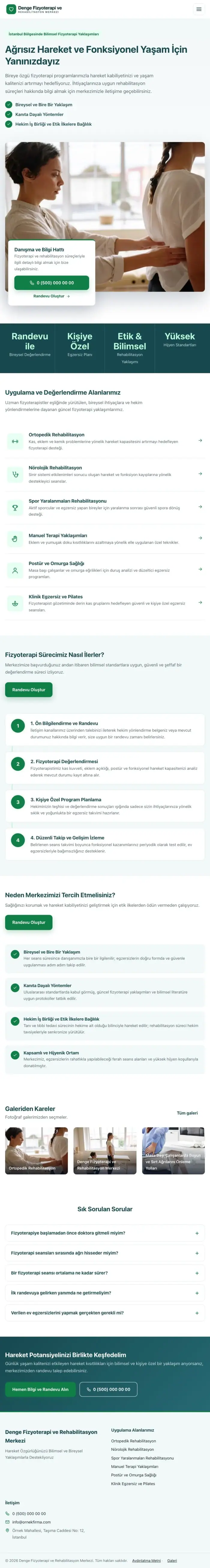 Bölünmüş Petrol Yeşil – Fizyoterapi Web Sitesi tablet görünümü