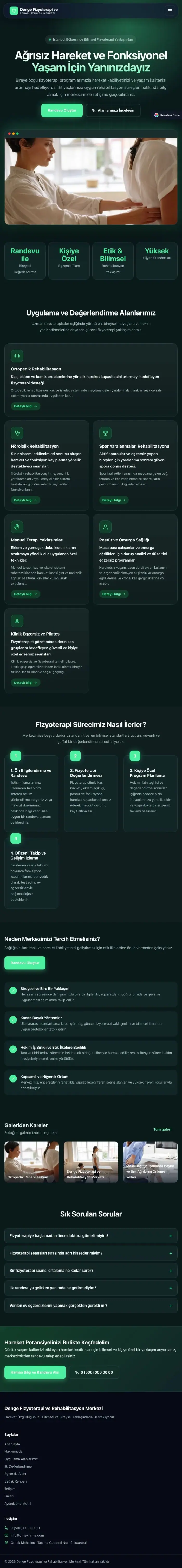 Koyu Modern Petrol Yeşil – Fizyoterapi Web Sitesi tablet görünümü