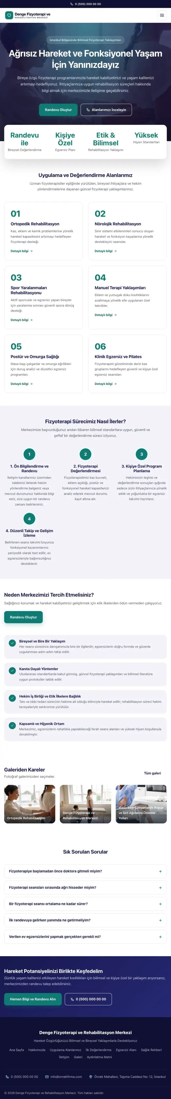 Merkez Lacivert Turkuaz – Fizyoterapi Web Sitesi tablet görünümü