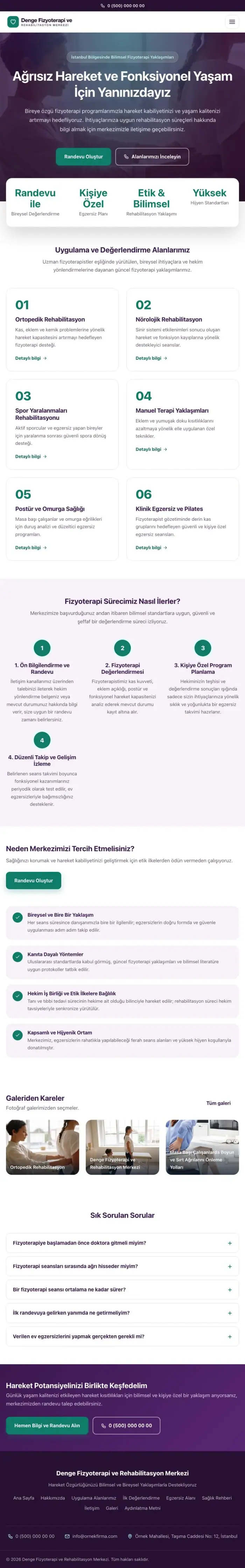 Merkez Mor Turkuaz – Fizyoterapi Web Sitesi tablet görünümü