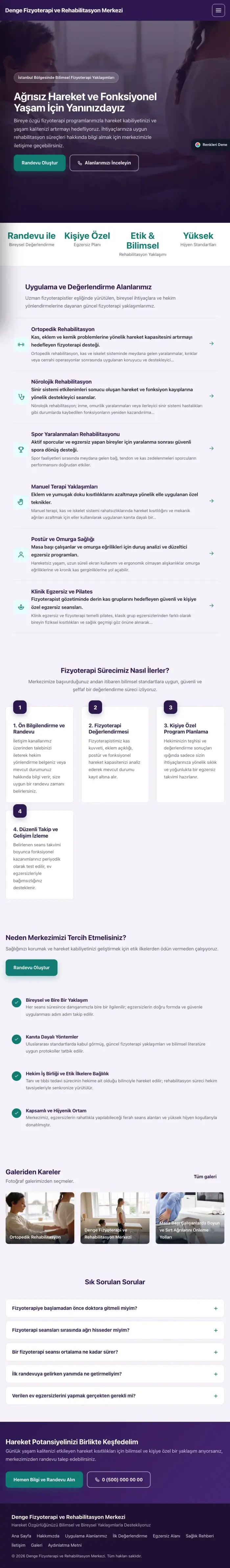 Sol Menü Mor Turkuaz – Fizyoterapi Web Sitesi tablet görünümü