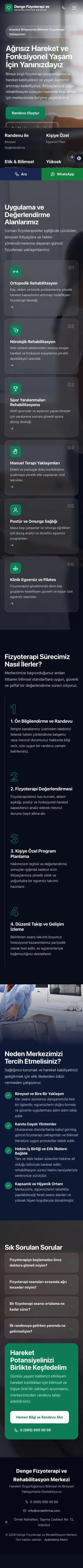 Tam Ekran Lacivert Turkuaz – Fizyoterapi Web Sitesi mobil görünümü