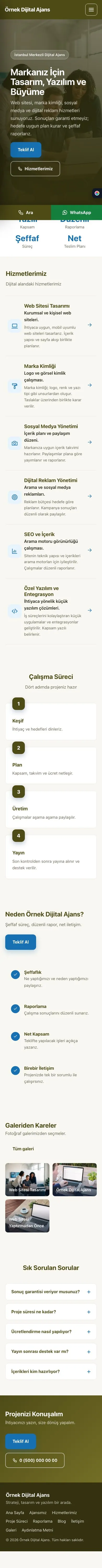 Sol Menü Zeytin Mavi – Freelancer ve Ajans Web Sitesi mobil görünümü