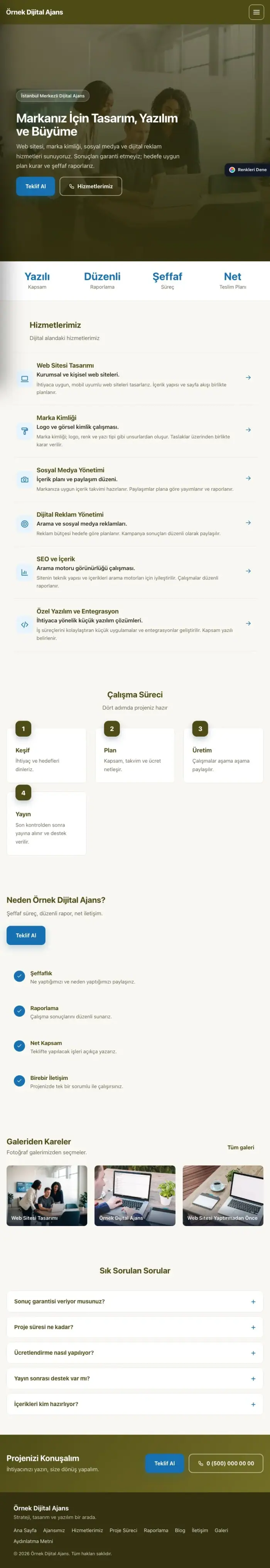 Sol Menü Zeytin Mavi – Freelancer ve Ajans Web Sitesi tablet görünümü