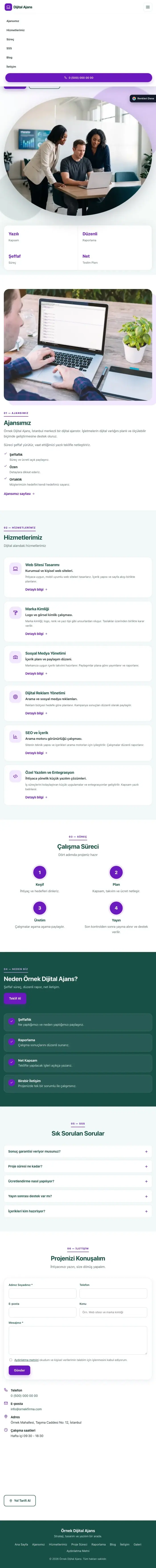 Tek Sayfa Petrol Mor – Freelancer ve Ajans Web Sitesi tablet görünümü