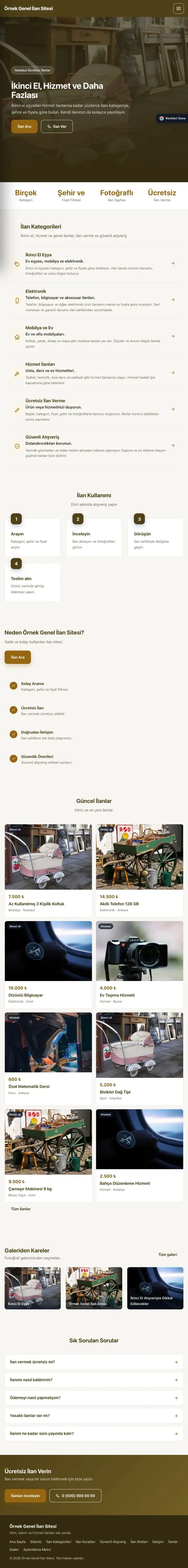 Sol Menü Kahve Turuncu – Genel İlan Sitesi Web Sitesi tablet görünümü