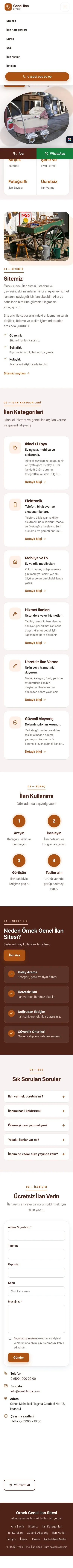 Tek Sayfa Bordo Turuncu – Genel İlan Sitesi Web Sitesi mobil görünümü