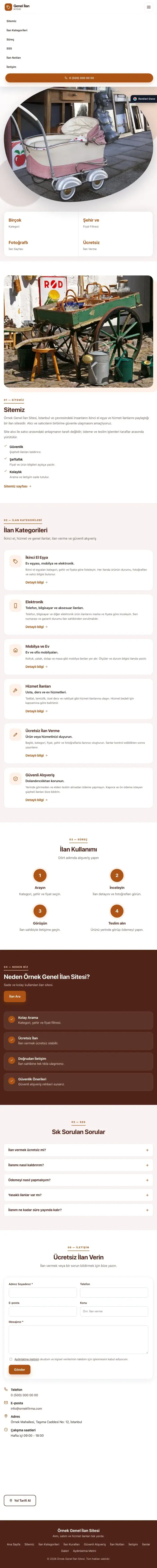 Tek Sayfa Bordo Turuncu – Genel İlan Sitesi Web Sitesi tablet görünümü