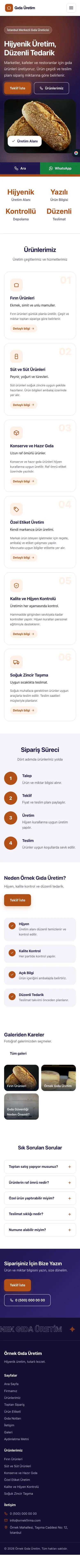 Hareketli Lacivert Turuncu – Gıda Üretimi Web Sitesi mobil görünümü