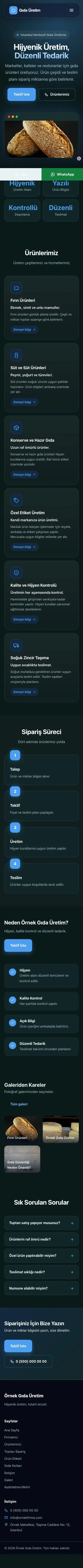 Koyu Modern Petrol Mavi – Gıda Üretimi Web Sitesi mobil görünümü