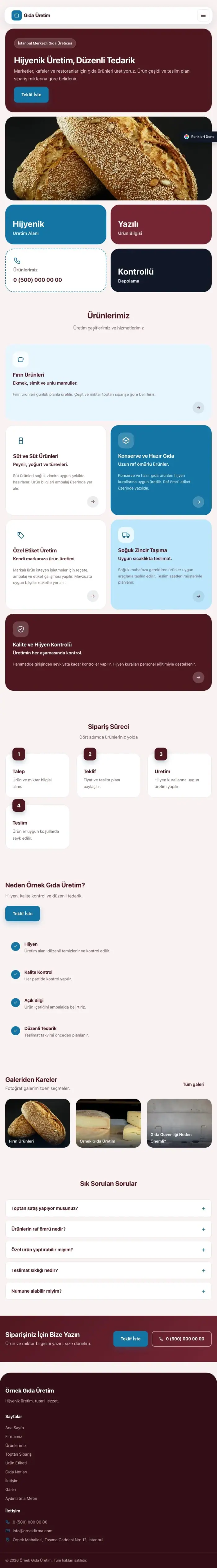 Mozaik Bordo Mavi – Gıda Üretimi Web Sitesi tablet görünümü