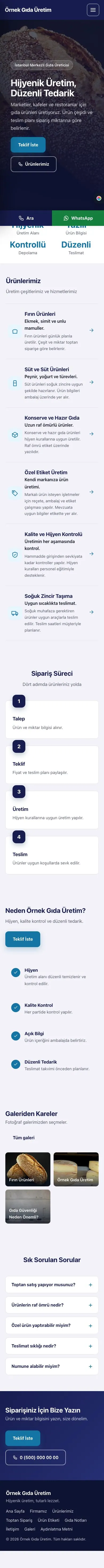 Sol Menü Lacivert Mavi – Gıda Üretimi Web Sitesi mobil görünümü