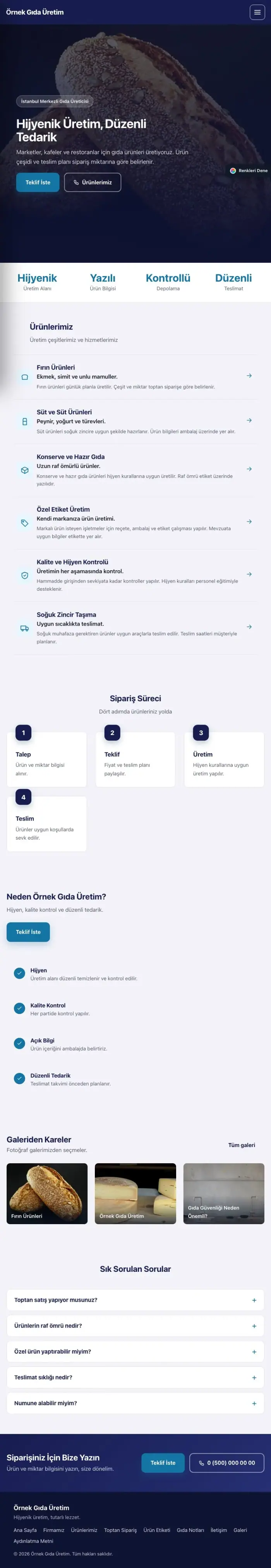 Sol Menü Lacivert Mavi – Gıda Üretimi Web Sitesi tablet görünümü