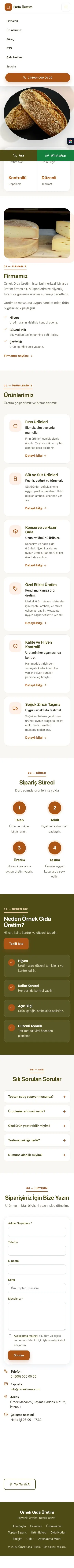 Tek Sayfa Zeytin Turuncu – Gıda Üretimi Web Sitesi mobil görünümü