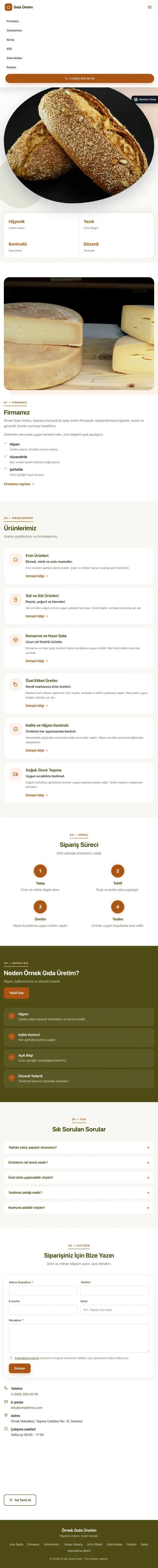 Tek Sayfa Zeytin Turuncu – Gıda Üretimi Web Sitesi tablet görünümü