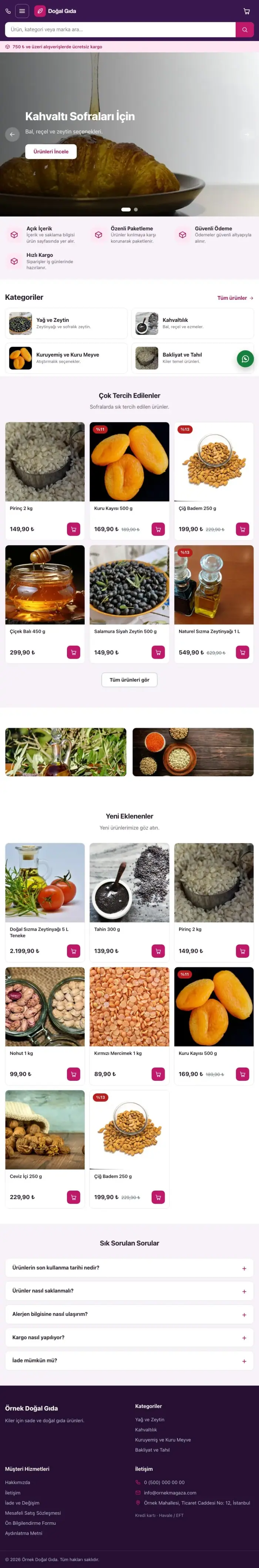 Market Mor Pembe – Gıda ve Organik E-ticaret Sitesi tablet görünümü