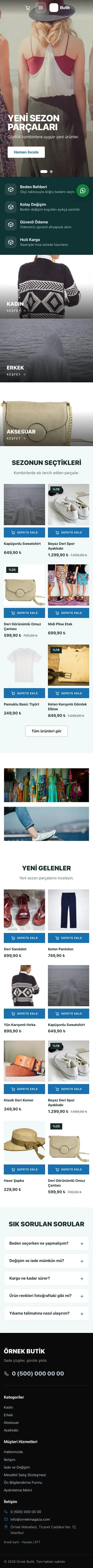 Sahne Tasarım – Giyim ve Butik E-ticaret Sitesi mobil görünümü