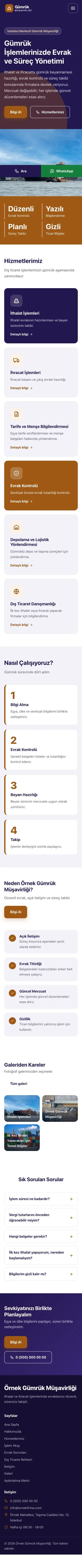 Blok Lacivert Turuncu – Gümrük Müşavirliği Web Sitesi mobil görünümü