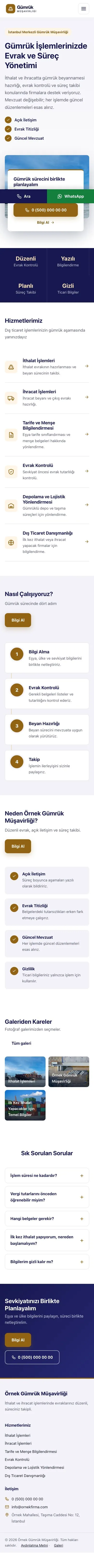 Bölünmüş Lacivert Turuncu – Gümrük Müşavirliği Web Sitesi mobil görünümü