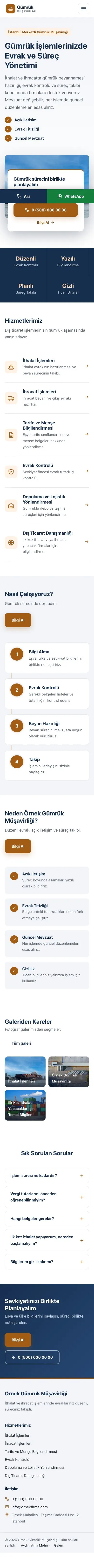 Bölünmüş Mavi Turuncu – Gümrük Müşavirliği Web Sitesi mobil görünümü