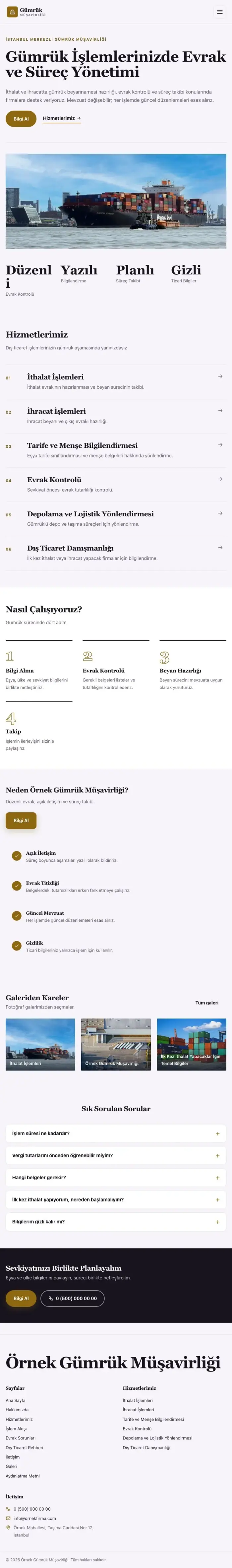 Editoryal Mor Amber – Gümrük Müşavirliği Web Sitesi tablet görünümü