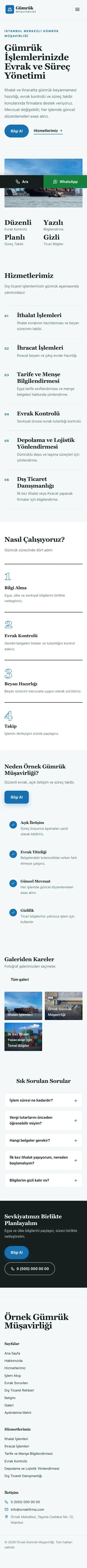 Editoryal Petrol Mavi – Gümrük Müşavirliği Web Sitesi mobil görünümü