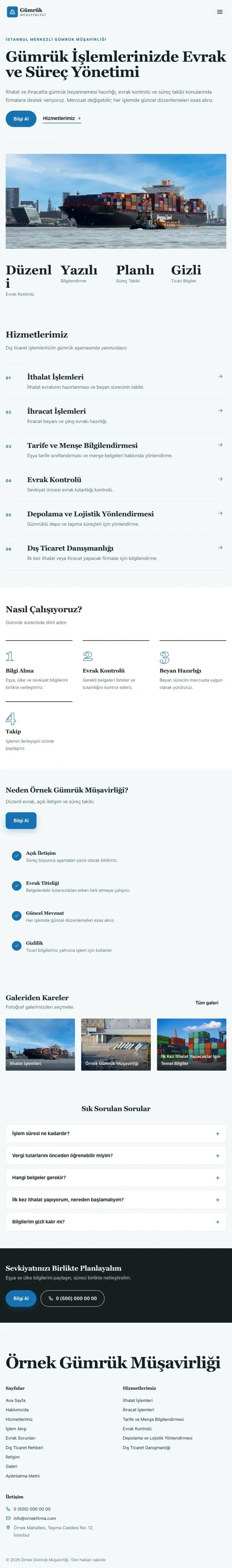 Editoryal Petrol Mavi – Gümrük Müşavirliği Web Sitesi tablet görünümü