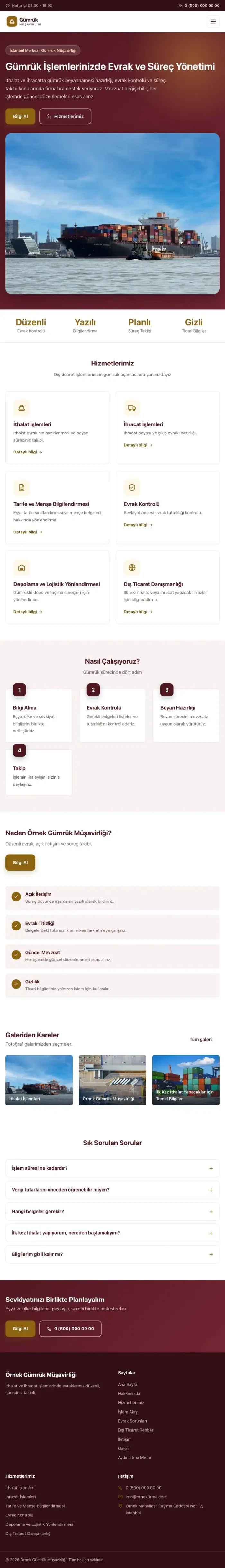 Klasik Bordo Amber – Gümrük Müşavirliği Web Sitesi tablet görünümü