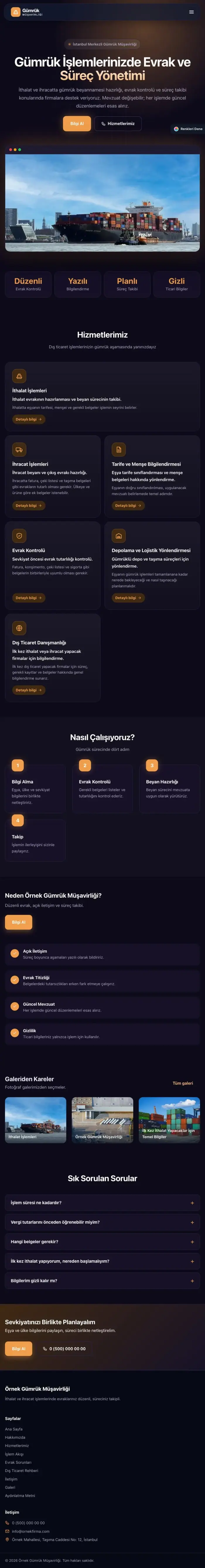 Koyu Modern Lacivert Turuncu – Gümrük Müşavirliği Web Sitesi tablet görünümü