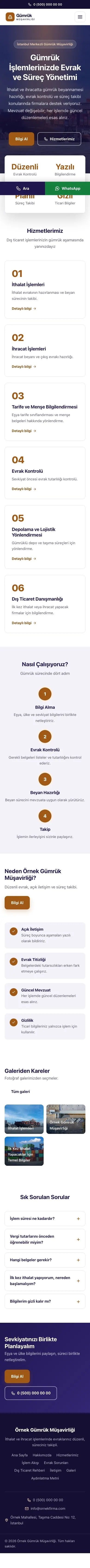 Merkez Lacivert Turuncu – Gümrük Müşavirliği Web Sitesi mobil görünümü