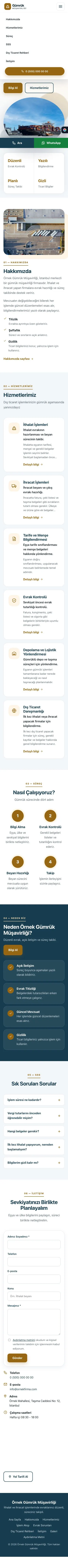 Tek Sayfa Mavi Turuncu – Gümrük Müşavirliği Web Sitesi mobil görünümü