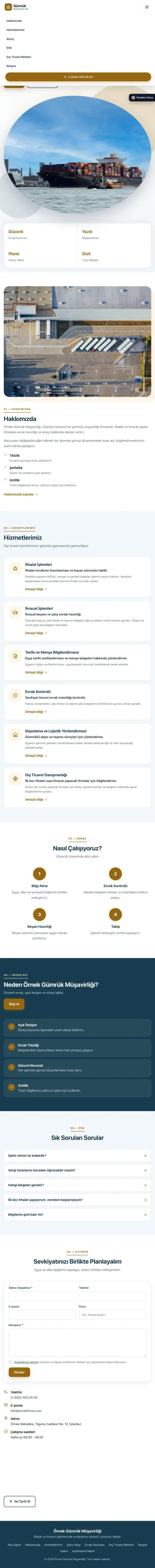Tek Sayfa Mavi Turuncu – Gümrük Müşavirliği Web Sitesi tablet görünümü