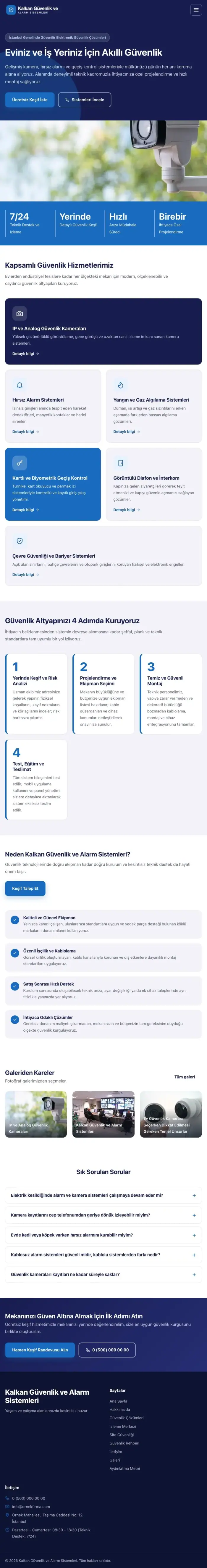 Blok Lacivert Mavi – Güvenlik ve Alarm Web Sitesi tablet görünümü