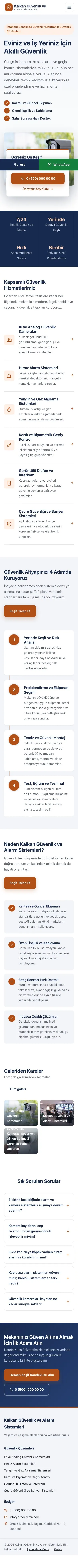 Bölünmüş Mavi Turuncu – Güvenlik ve Alarm Web Sitesi mobil görünümü