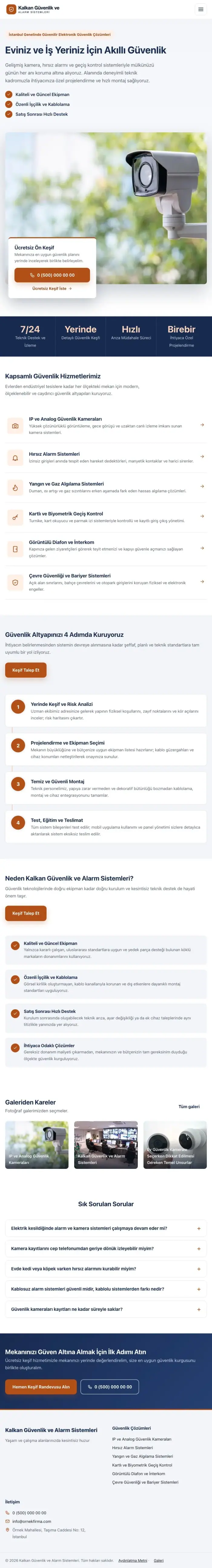 Bölünmüş Mavi Turuncu – Güvenlik ve Alarm Web Sitesi tablet görünümü