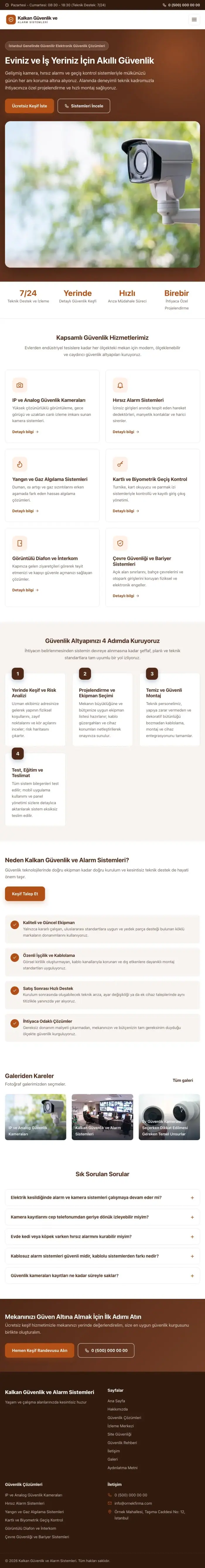 Klasik Kahve Turuncu – Güvenlik ve Alarm Web Sitesi tablet görünümü