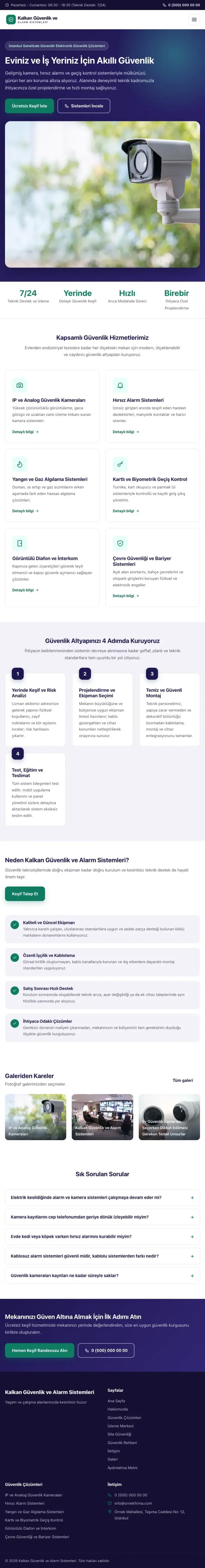 Klasik Lacivert Turkuaz – Güvenlik ve Alarm Web Sitesi tablet görünümü