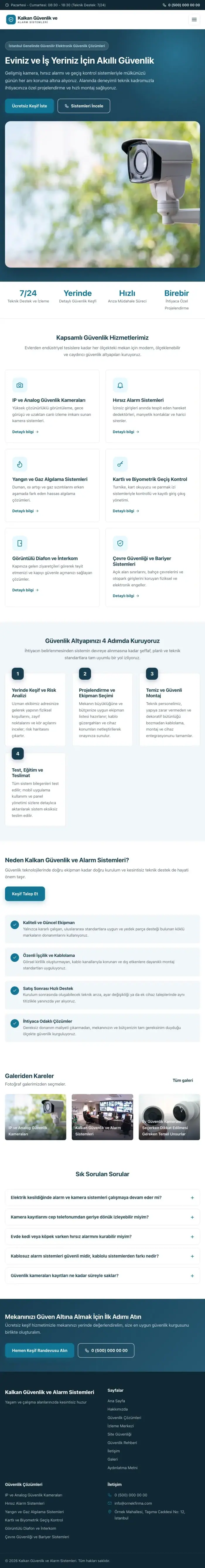 Klasik Mavi Turkuaz – Güvenlik ve Alarm Web Sitesi tablet görünümü