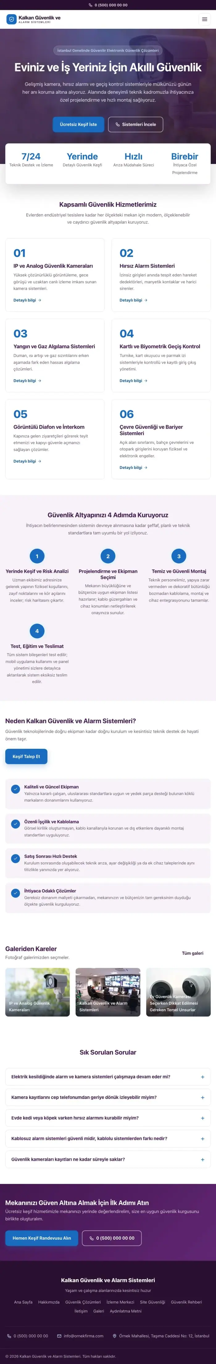 Merkez Mor Mavi – Güvenlik ve Alarm Web Sitesi tablet görünümü