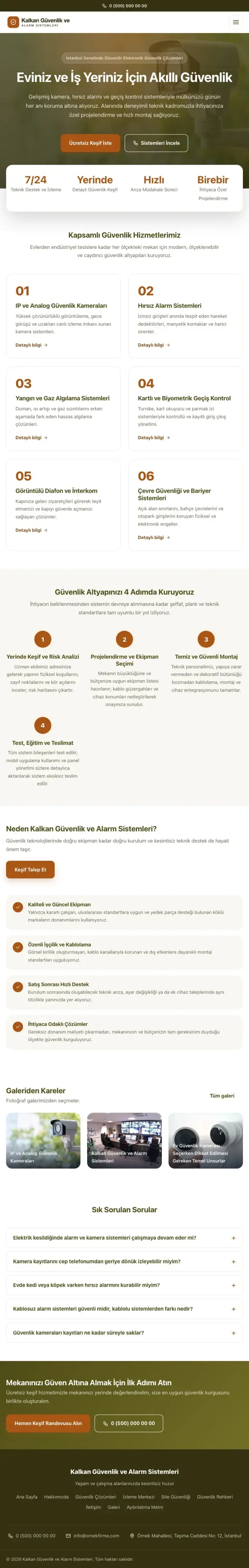 Merkez Zeytin Turuncu – Güvenlik ve Alarm Web Sitesi tablet görünümü