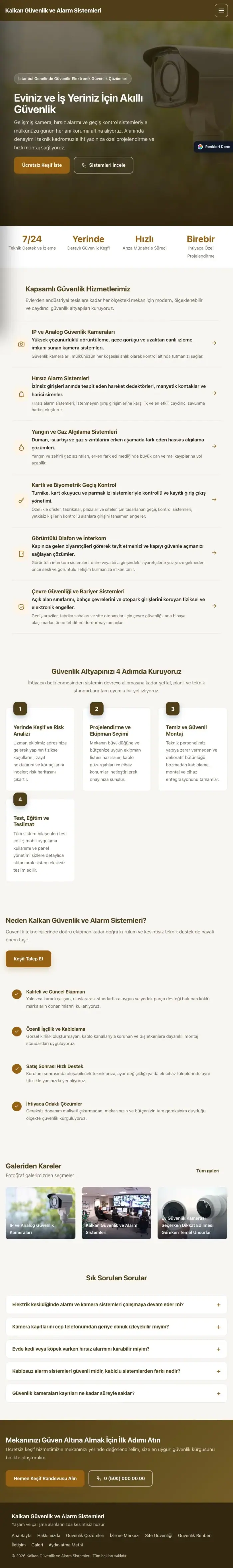 Sol Menü Kahve Turuncu – Güvenlik ve Alarm Web Sitesi tablet görünümü