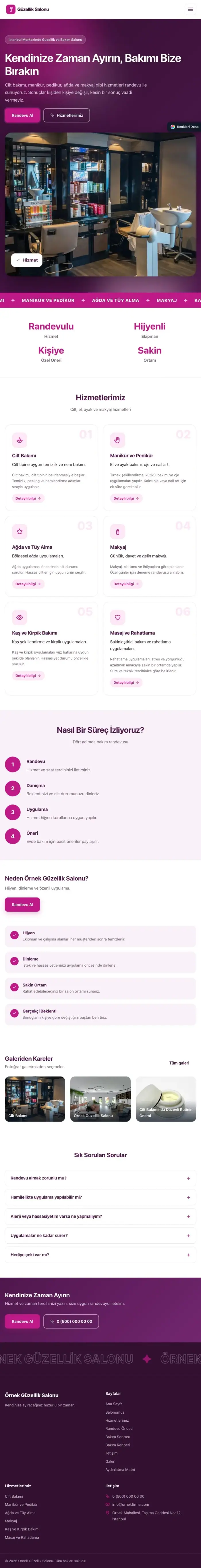 Hareketli Erik Pembe – Güzellik Salonu Web Sitesi tablet görünümü