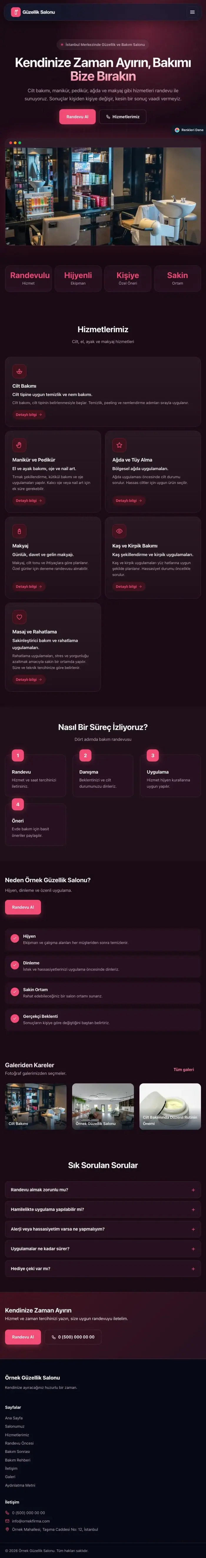 Koyu Modern Erik Kırmızı – Güzellik Salonu Web Sitesi tablet görünümü