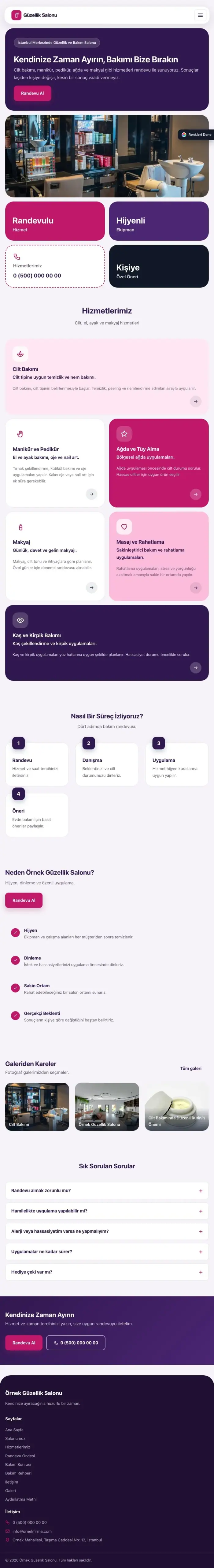Mozaik Mor Pembe – Güzellik Salonu Web Sitesi tablet görünümü