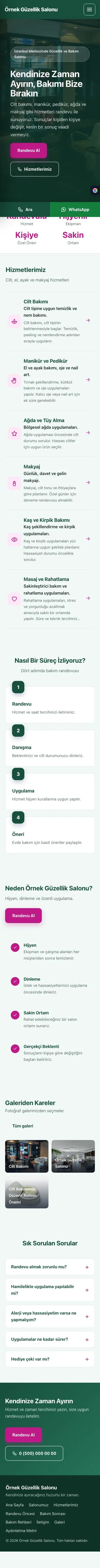 Sol Menü Petrol Pembe – Güzellik Salonu Web Sitesi mobil görünümü