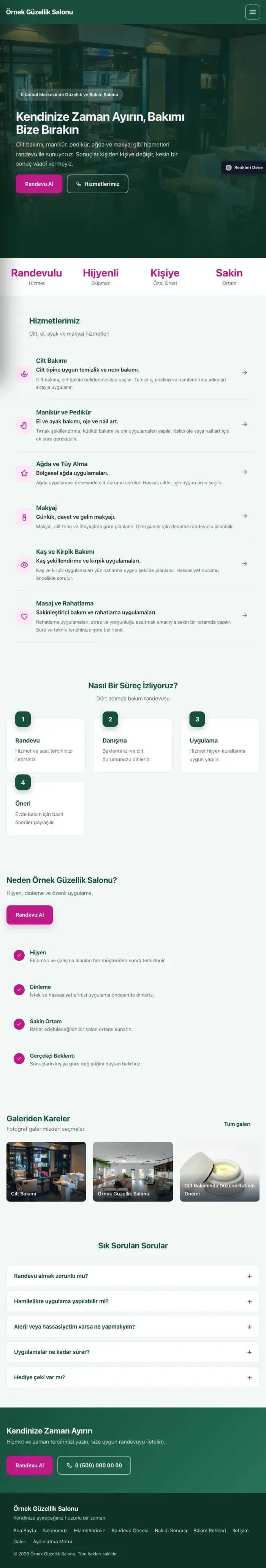 Sol Menü Petrol Pembe – Güzellik Salonu Web Sitesi tablet görünümü