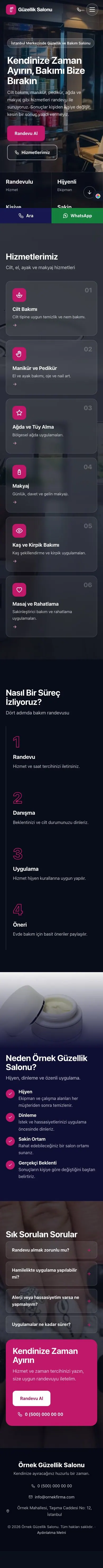 Tam Ekran Lacivert Pembe – Güzellik Salonu Web Sitesi mobil görünümü